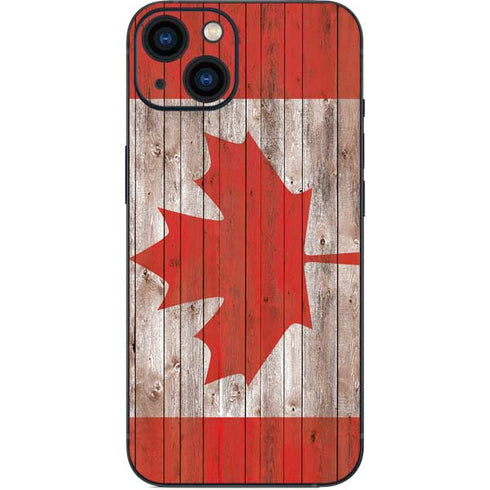 Canadian Flag Dark Wood iPhone 15 Skin